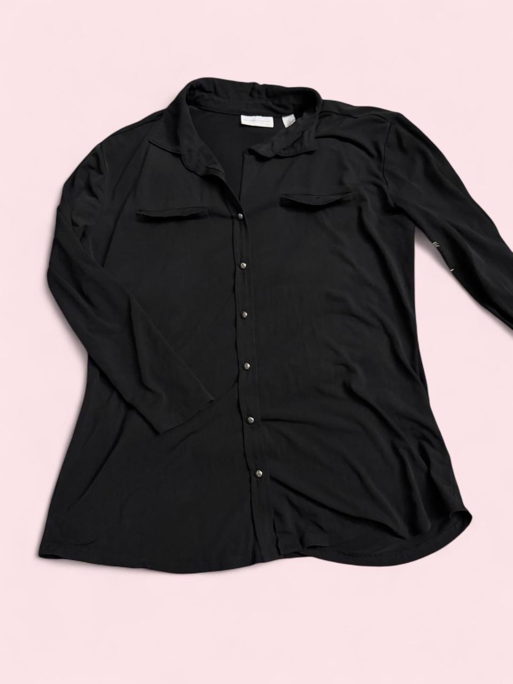 Black Button-Front Women's Blouse - Classic Long Sleeve